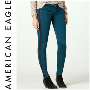 AEO Teal Skinny Jeans with Black Stripe